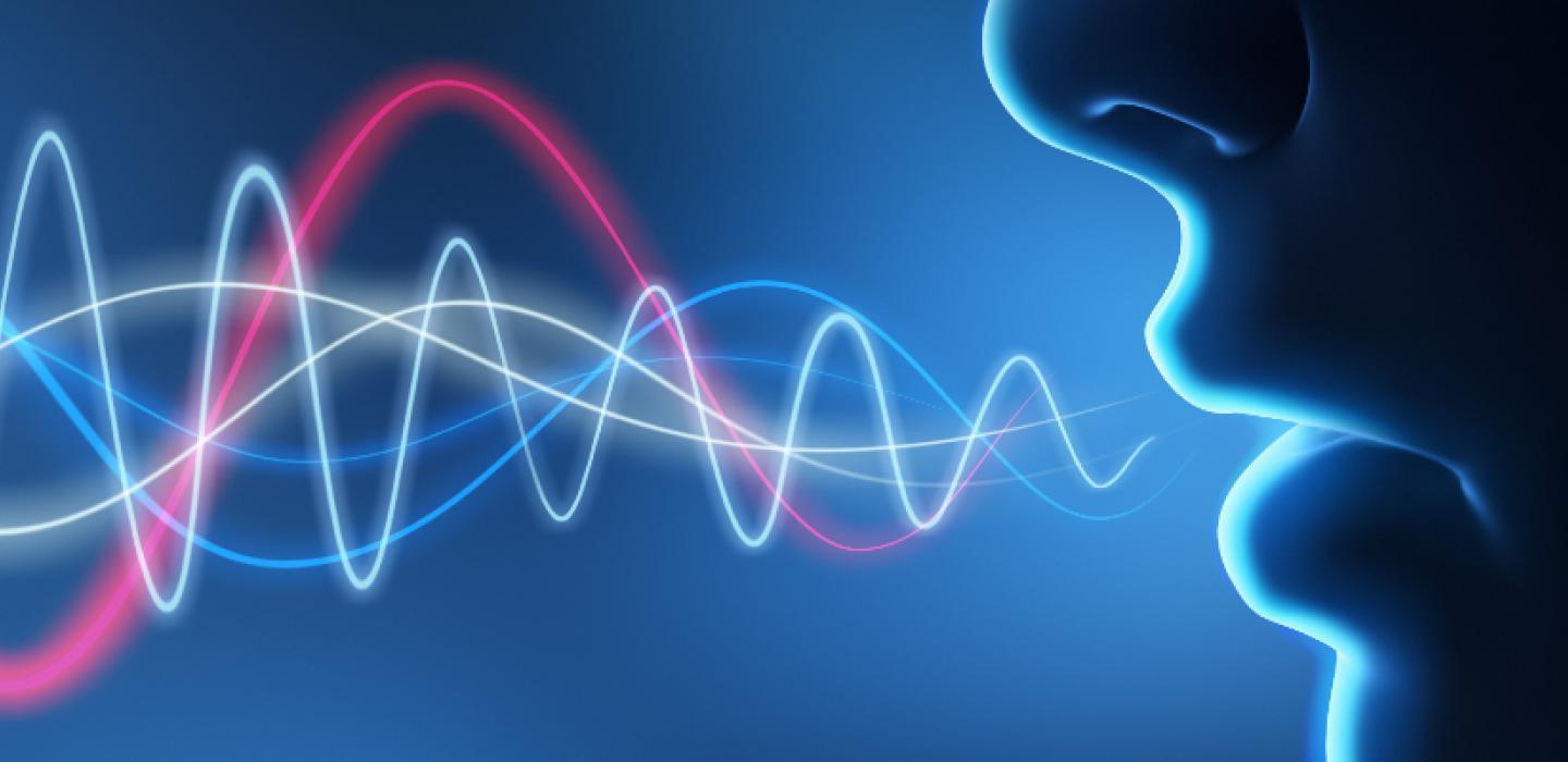 Visual representation of sound waves coming from a human mouth.